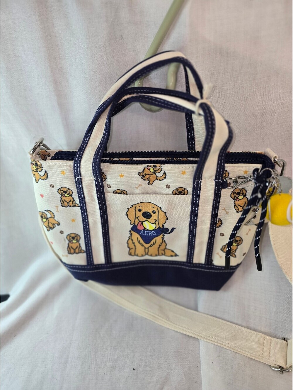 Aero Aeropostale Golden Retriever Dog Tote bag crossbody purse canvas  charms